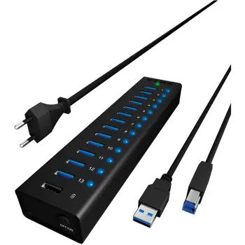 USB hub ICY BOX IB-AC6113, 14 porta, USB 3.2 Gen 1, alumini, e zezë