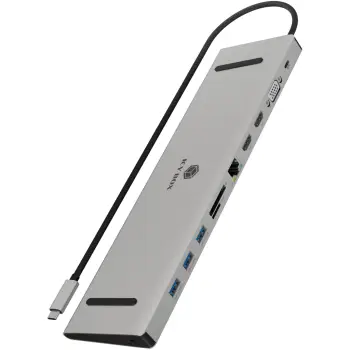 Stacion dokimi USB-C ICYBOX IB-DK2106A-CPD, Power Delivery 100W, 2x HDMI 4K@60Hz + VGA, 3x USB-A 3.0, SD/microSD, LAN Gigabit, audio, antracit/zi, paketë me manual