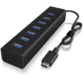 USB hub ICY BOX IB-HUB1700-C3, 7 porta, USB 3.2 Gen 1, Type-C në Type-A, 0.4m, e zezë