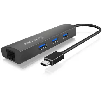 USB hub ICY BOX IB-HUB1406-C, 3x USB 3.2 Gen 1 Type-A, 1x RJ-45, Type-C, alumini, antracit