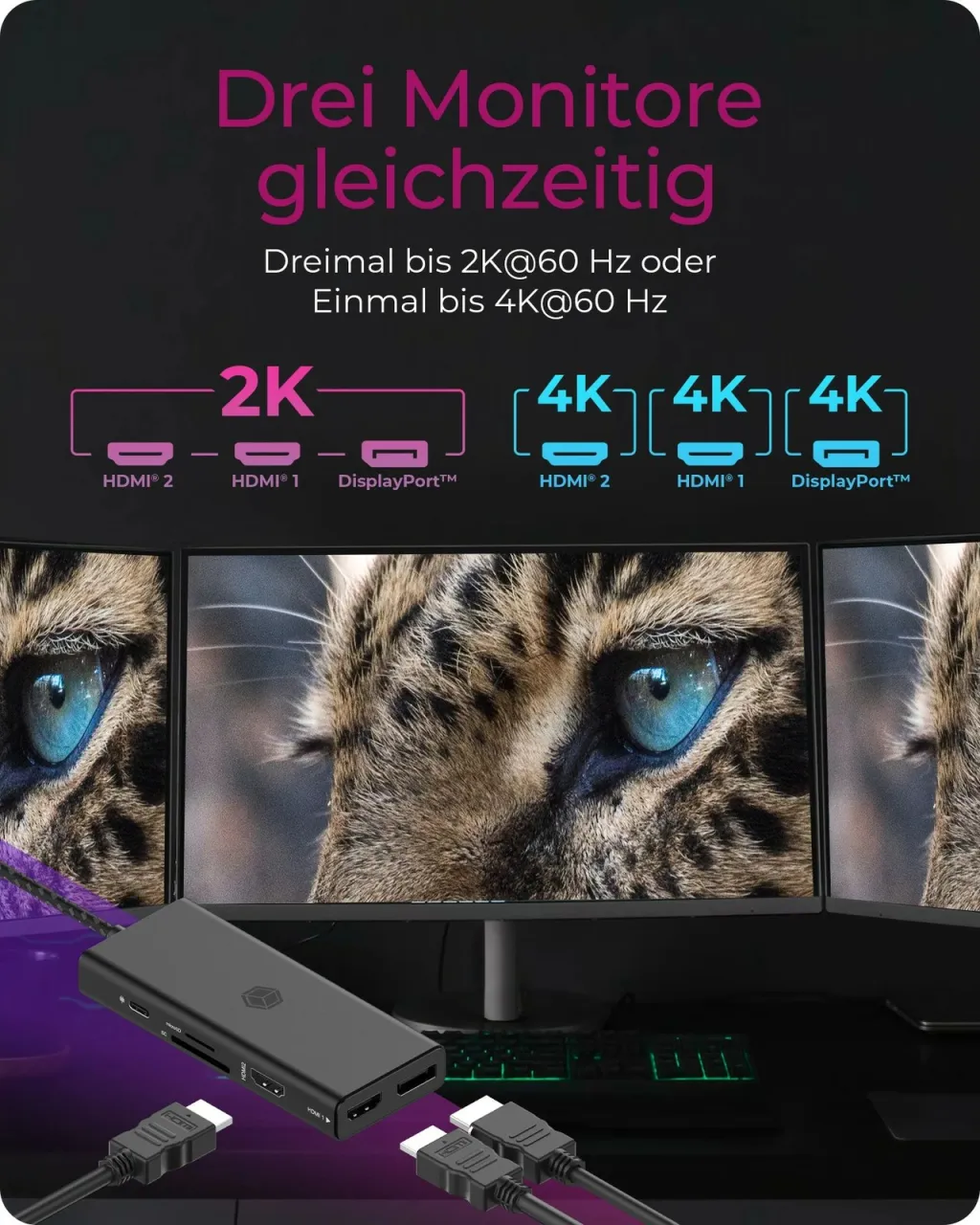 Docking station ICY BOX IB-DK4011-CPD, USB Type-C, HDMI, DisplayPort, MicroSD, e zezë - 5