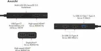 Docking station ICY BOX IB-DK4011-CPD, USB Type-C, HDMI, DisplayPort, MicroSD, e zezë