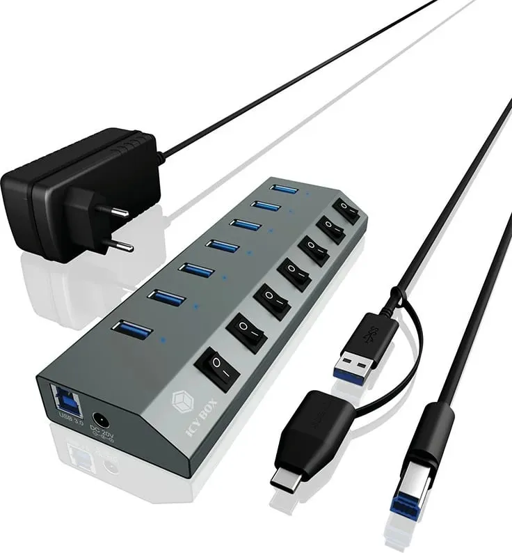 USB hub ICY BOX IB-HUB1701-C3, 7 porta, USB 3.2, alumini, anthracite - 1
