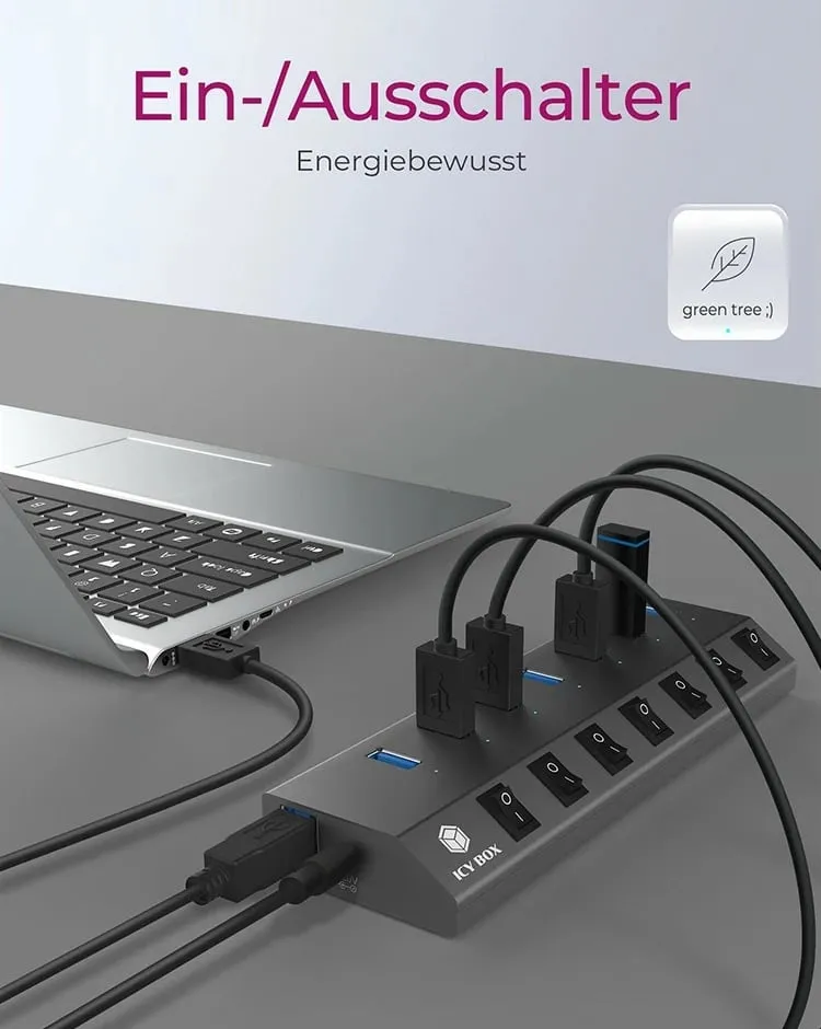 USB hub ICY BOX IB-HUB1701-C3, 7 porta, USB 3.2, alumini, anthracite - 2