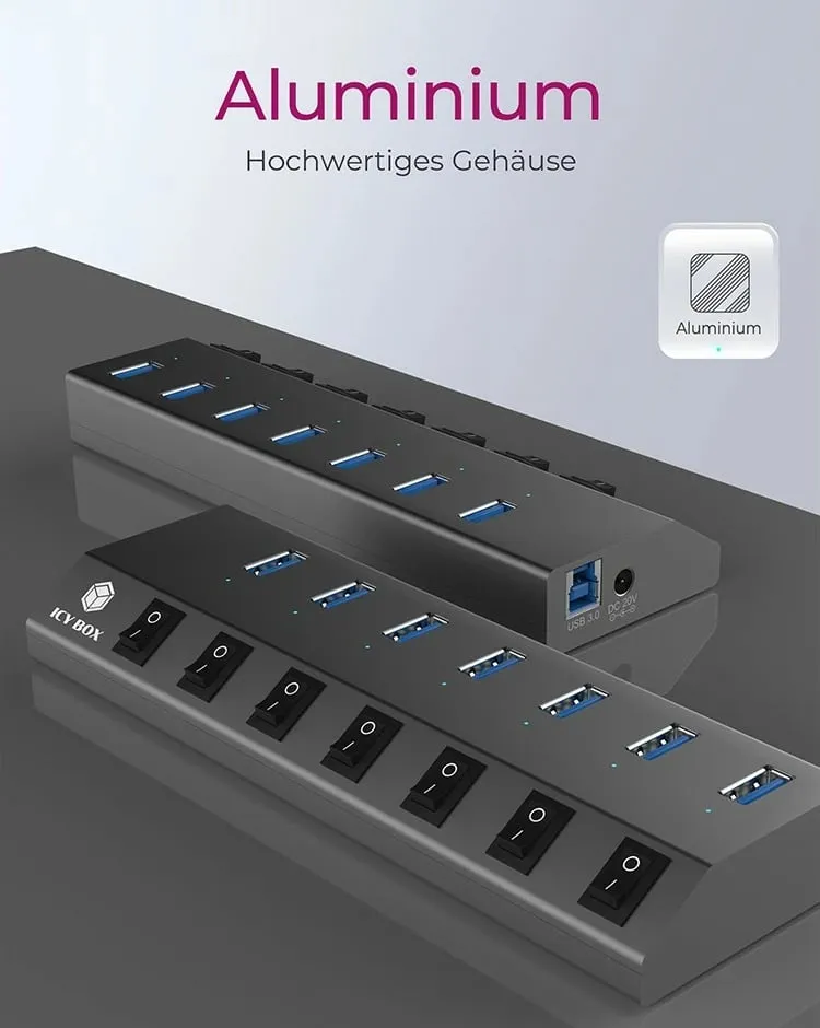 USB hub ICY BOX IB-HUB1701-C3, 7 porta, USB 3.2, alumini, anthracite - 3