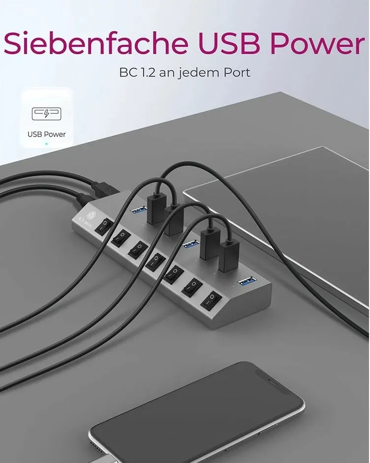 USB hub ICY BOX IB-HUB1701-C3, 7 porta, USB 3.2, alumini, anthracite - 4