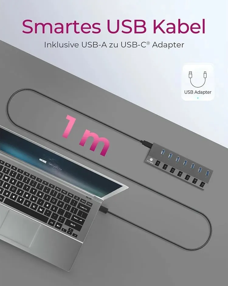 USB hub ICY BOX IB-HUB1701-C3, 7 porta, USB 3.2, alumini, anthracite - 6
