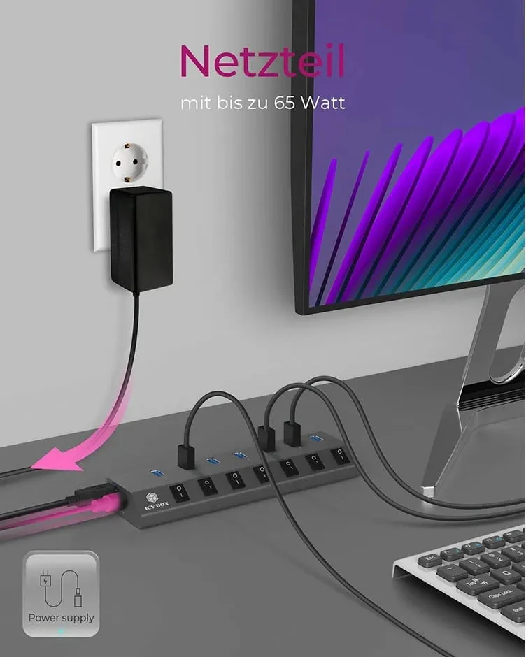 USB hub ICY BOX IB-HUB1701-C3, 7 porta, USB 3.2, alumini, anthracite - 7