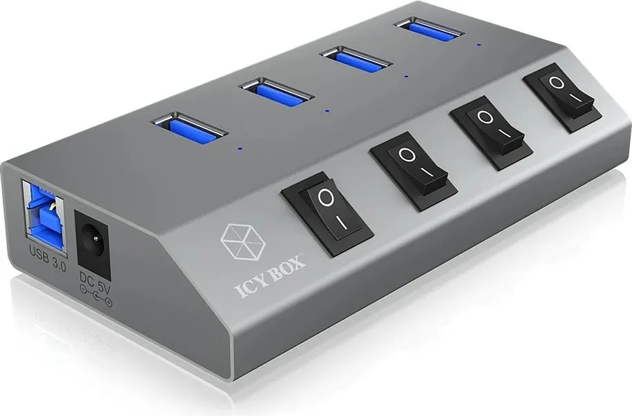 USB hub ICY BOX IB-HUB1405, 4 porta, USB 3.2 Gen 1, alumini, anthracite - 1