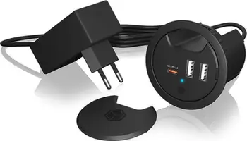 Ngarkues tavoline Icy Box IB-HUB1407, 3 porta USB, vrimë 60mm, i zi