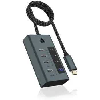 Hub USB ICY BOX IB-HUB1454-C31, USB 3.2 Gen 1/2, Type-C, 10000 Mbit/s, Blu, Gri, Alumini, 20 W