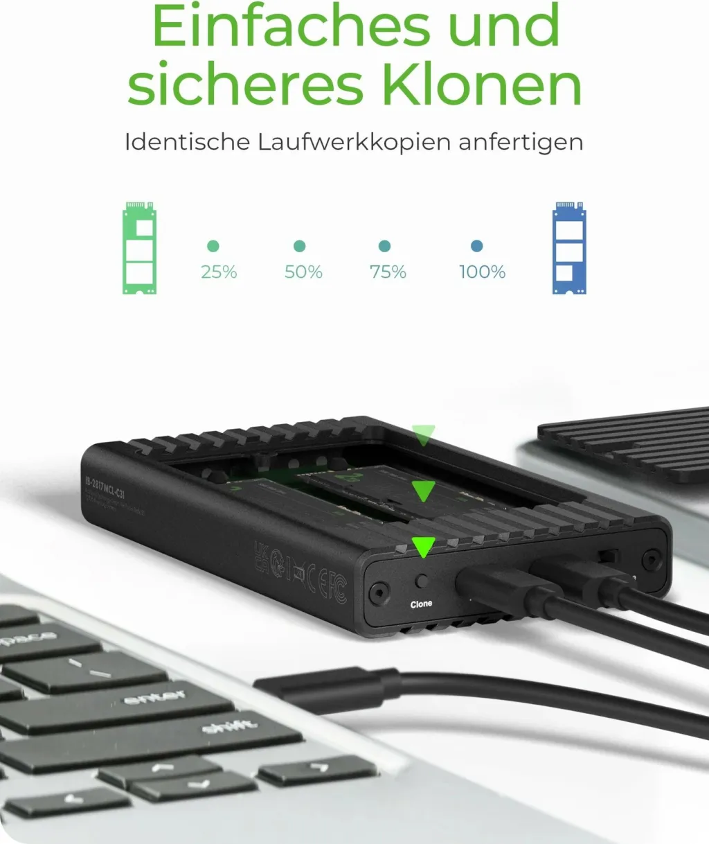 Kasë SSD ICY BOX IB-2817MCL-C31, USB-C 3.2, 2x M.2 NVMe, e zezë - 2