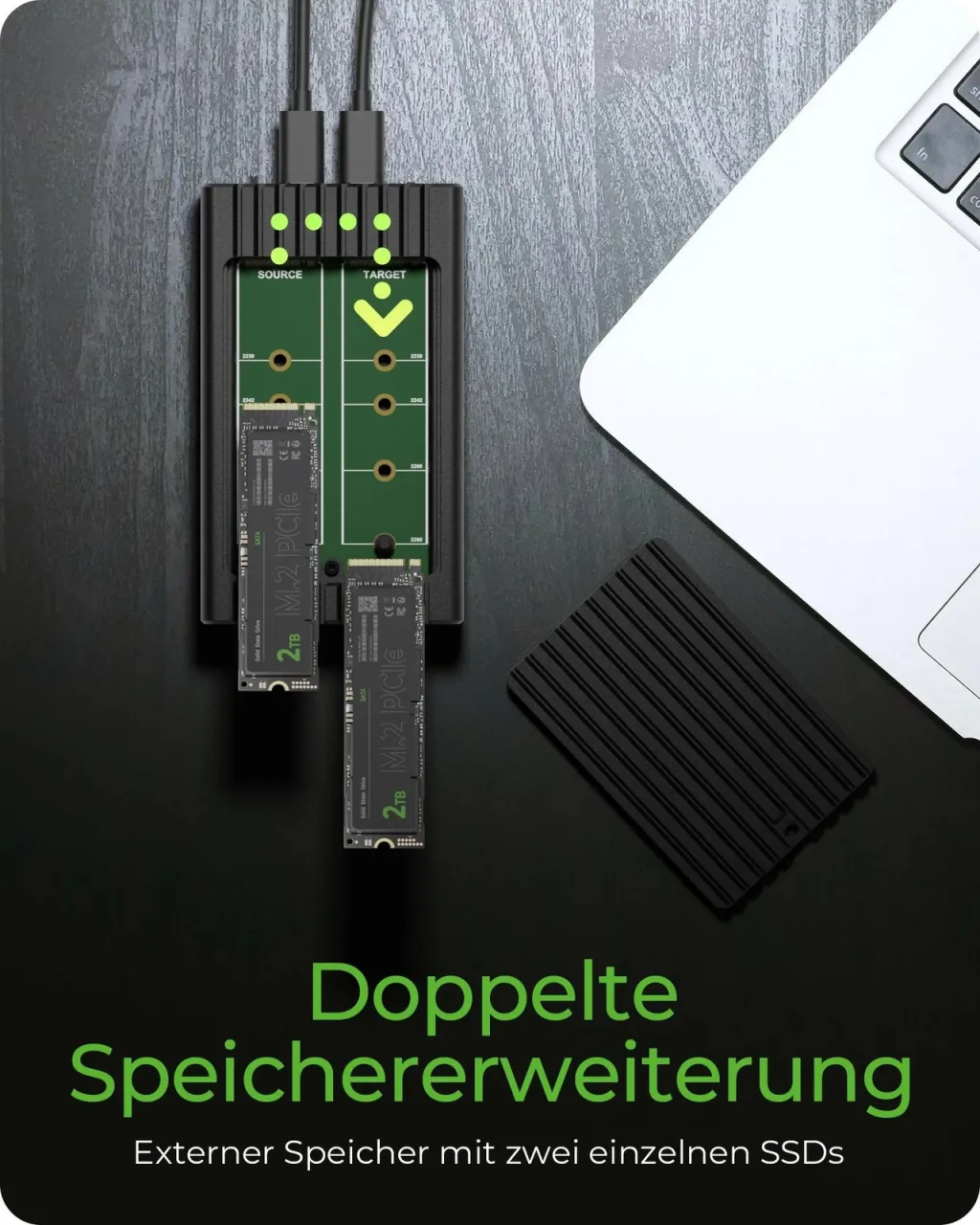 Kasë SSD ICY BOX IB-2817MCL-C31, USB-C 3.2, 2x M.2 NVMe, e zezë - 5