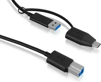 Kabllo USB 3.2 ICY BOX IB-CB032, 1m, USB-B në USB-A me adapter USB-C, e zezë