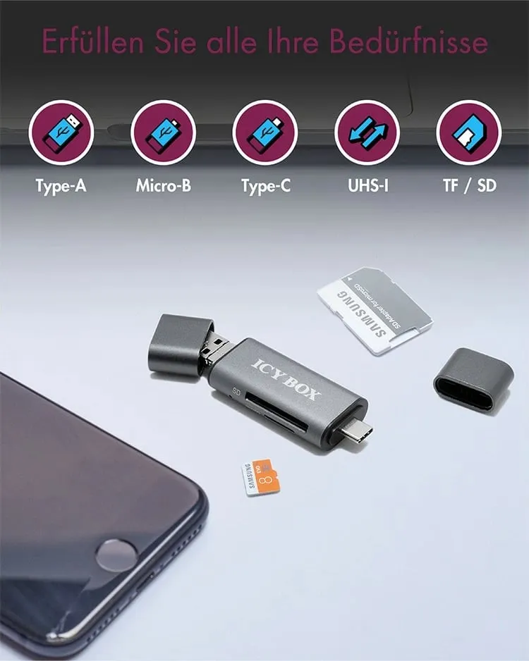 Lexus për USB IcyBox USB-C/MicroUSB/USB2.0 IB-CR200-C - 6
