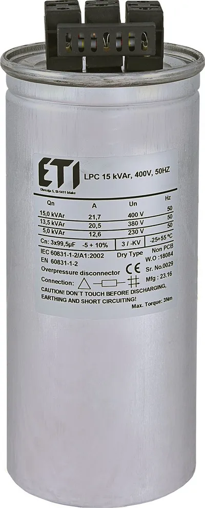 Kondesator Eti-Polam LPC 15kVAr, 400V, 50Hz, i argjendtë - 1