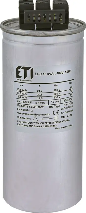 Kondesator Eti-Polam LPC 15kVAr, 400V, 50Hz, i argjendtë