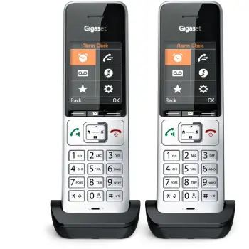 Telefon Gigaset COMFORT 500HX duo, Analog/DECT, Mbështjellës me kabllo, ID thirrës, 200 kontakte, Zi, Argjendtë