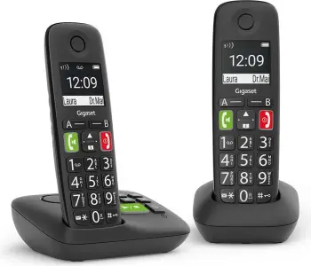 Telefon pa tela Gigaset E290A Duo, regjistrues mesazhesh, dy aparate, i zi