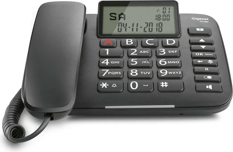 Telefoni fiks Gigaset DL380, butona të mëdhenj, i zi - 1