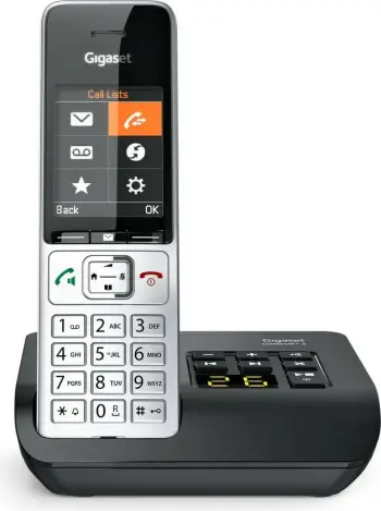 Telefon fiks Gigaset COMFORT 500A, analog/DECT, regjistrues automatik, ekran ngjyrë, 200 kontakte, i zi/argjendtë