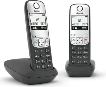 Telefon fiks pa kabllo Gigaset A690A Duo, dy aparate, me përgjigjës automatik, i zi