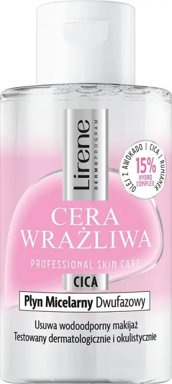 Ujë micelar dyfazor Lirene Sensitive Creamy, 125ml për femra