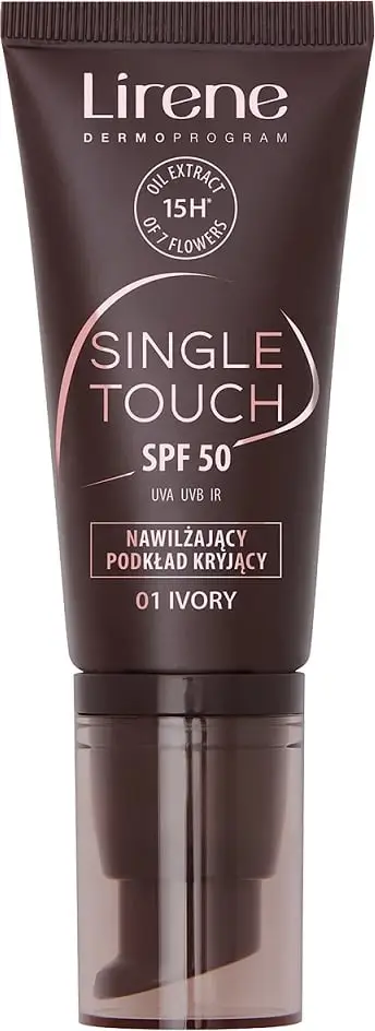 Fondatinë Lirene Single Touch SPF50 Moisturizing Cover për femra 01 Ivory 30ml