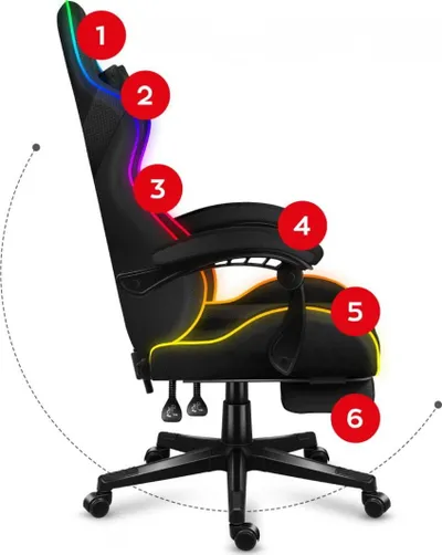 Karrige lojërash HUZARO Force 4.7, RGB Mesh, e zezë - 11