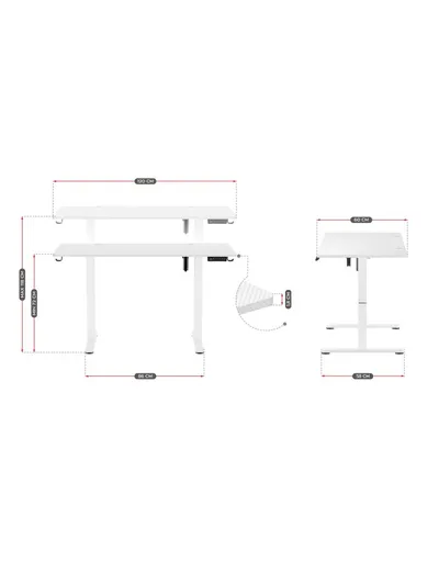 Tavolinë elektrike Huzaro Hero 8.2, 120x60 cm, 80kg, e bardhë - 6