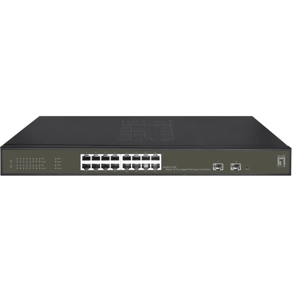 Switch 16x GE GES-2118P 2xGSFP 19″ 230W 16xPoE+ - 1