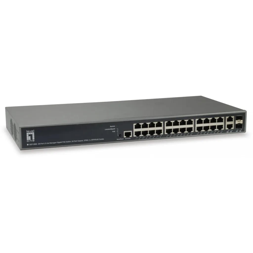 Switch 26x GE GEP-2682 2xGSFP 19″ 370W 24xPoE - 1