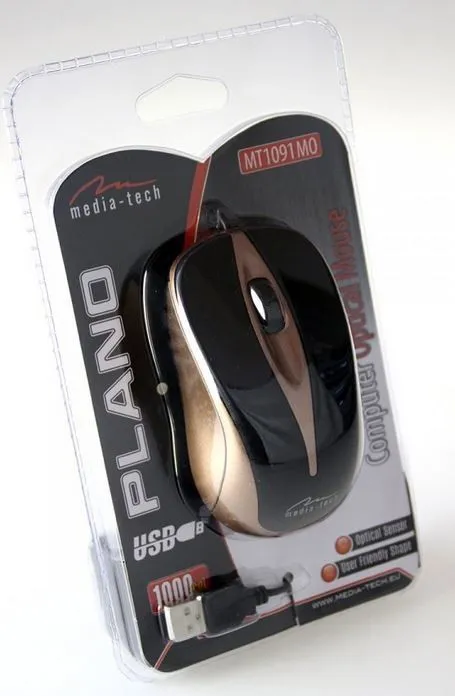 Maus Media-Tech Plano, me kabllo, USB, i zi dhe i artë - 2
