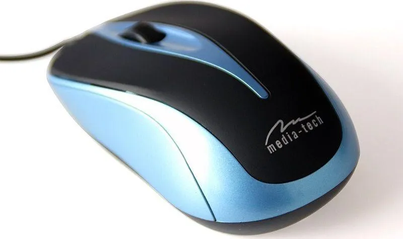 Maus Media-Tech MT1091B, me kabllo, USB, i zi dhe i kaltërt - 1
