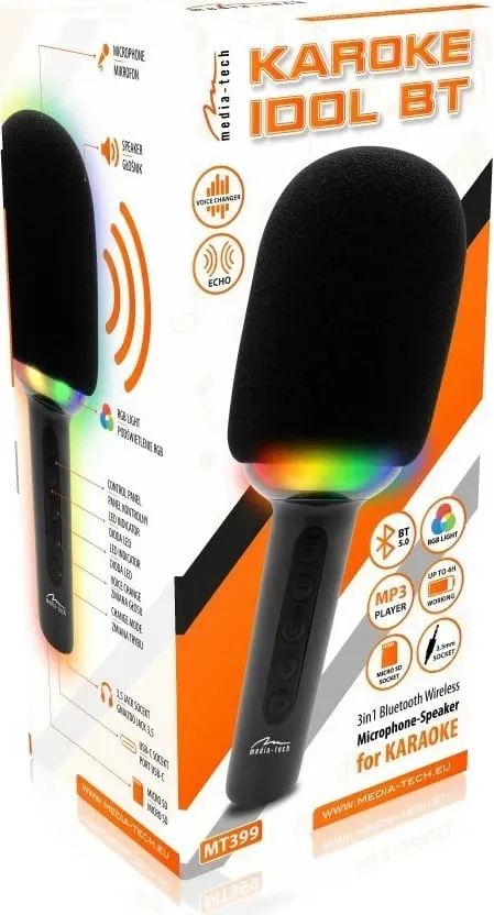 Mikrofon karaoke Media Tech MT399 me Bluetooth, i zi - 1