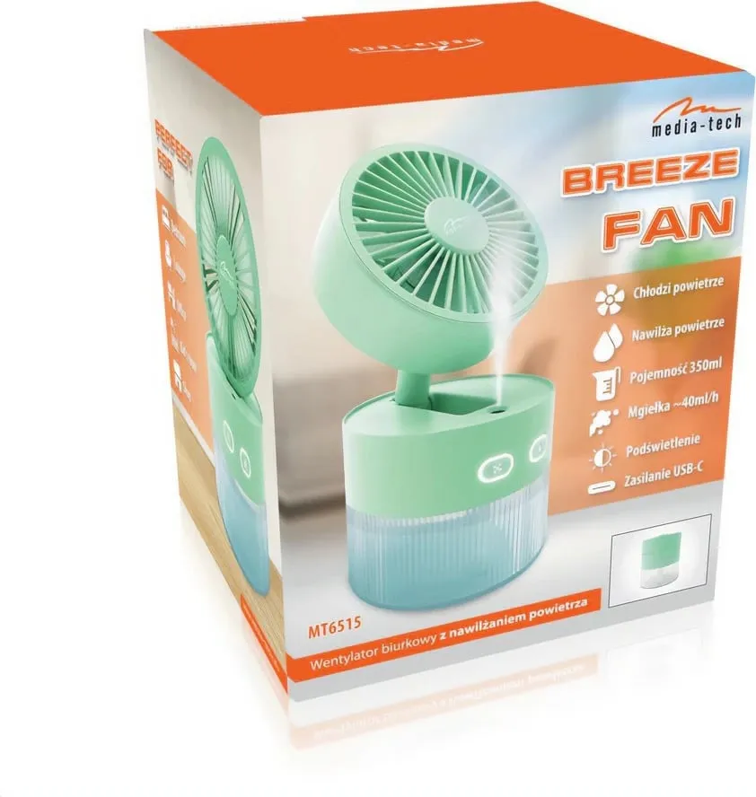 Lagështues ajri me ventilator Media Tech Breeze Fan MT6515, 350ml, portativ, i bardhë - 7