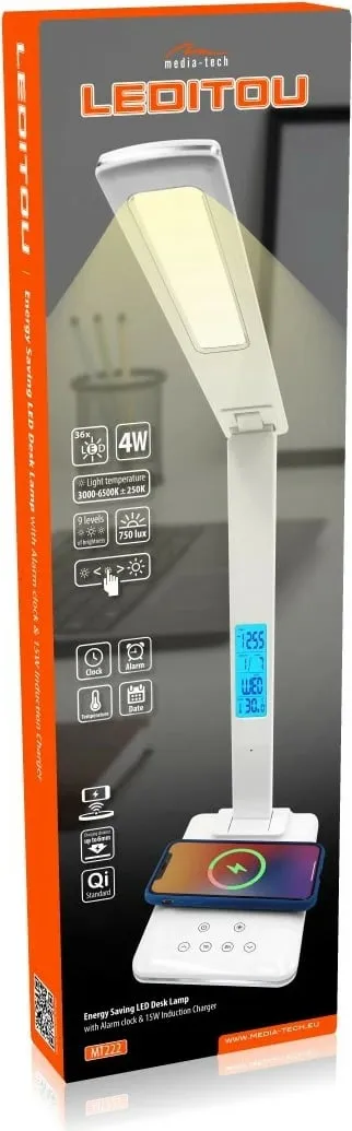Llambë tavoline Media-Tech LEDITOU MT222, LED, karikues wireless 15W, e bardhë - 9