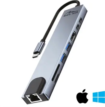 Stacion lidhës Media-Tech 8 në 1 GIGA LAN HUB MT5046, i hirtë