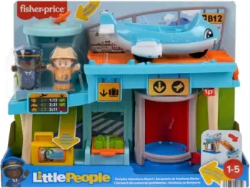 Set lodrash Fisher-Price Little People Everyday Adventures Airport, aeroplan lodër, 3 pjesë lojërash, shumëngjyrësh