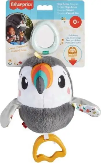 Lodër e butë Fisher Price Flap and Go Toucan, për foshnje, e shumëngjyrshme