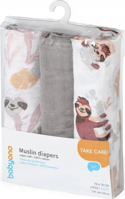 Pelena BabyOno Muslin (348/10), 3 copë, të hirta - 2