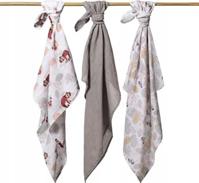 Pelena BabyOno Muslin (348/10), 3 copë, të hirta - 4