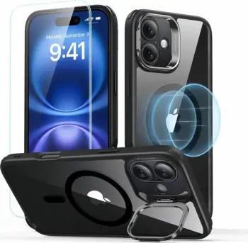 Mbështjellës ESR Classic Hybrid Kickstand HaloLock MagSafe për iPhone 16 Plus, me xham të temperuar, Zi