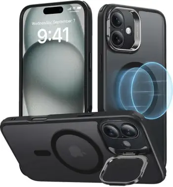 Mbështjellës ESR Classic Hybrid (HaloLock) me këmbë, për iPhone 16, i zi