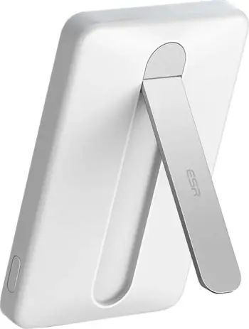 Powerbank ESR Qi2 MagSlim 5000 mAh me magnet dhe këmbë mbështetëse, Bardhë