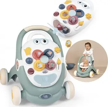 Karrocë ecjeje interaktive Smoby Little 3in1, tabelë aktiviteti, shumëngjyrëshe