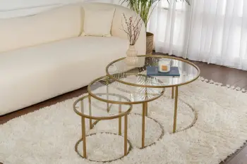 Set tavolinash kafe Nordure, Aurum - 80, 60, 42 - ngjyrë ari, transparente