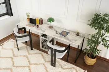 Tavolinë studimi Nordure, dyshe, ngjyrë Freesia mermer dhe e zezë