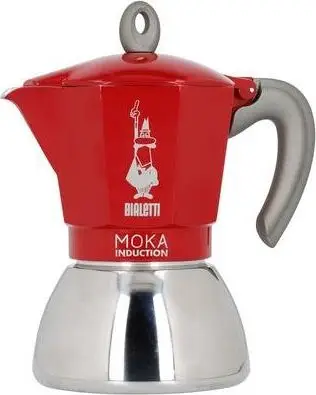Moka pot Bialetti Moka Induction, 0.1 L, 2 filxhanë, Kuqe, Argjendtë