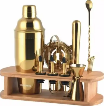 Set bartending Klausberg KB-7583, 16 pjesë, bazë bambuje, ngjyrë ari